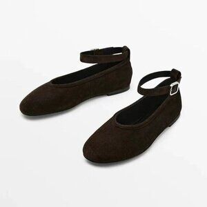 Massimo Dutti Brown Ballerina Mary Jane with Ankle Strap Buckle size 38